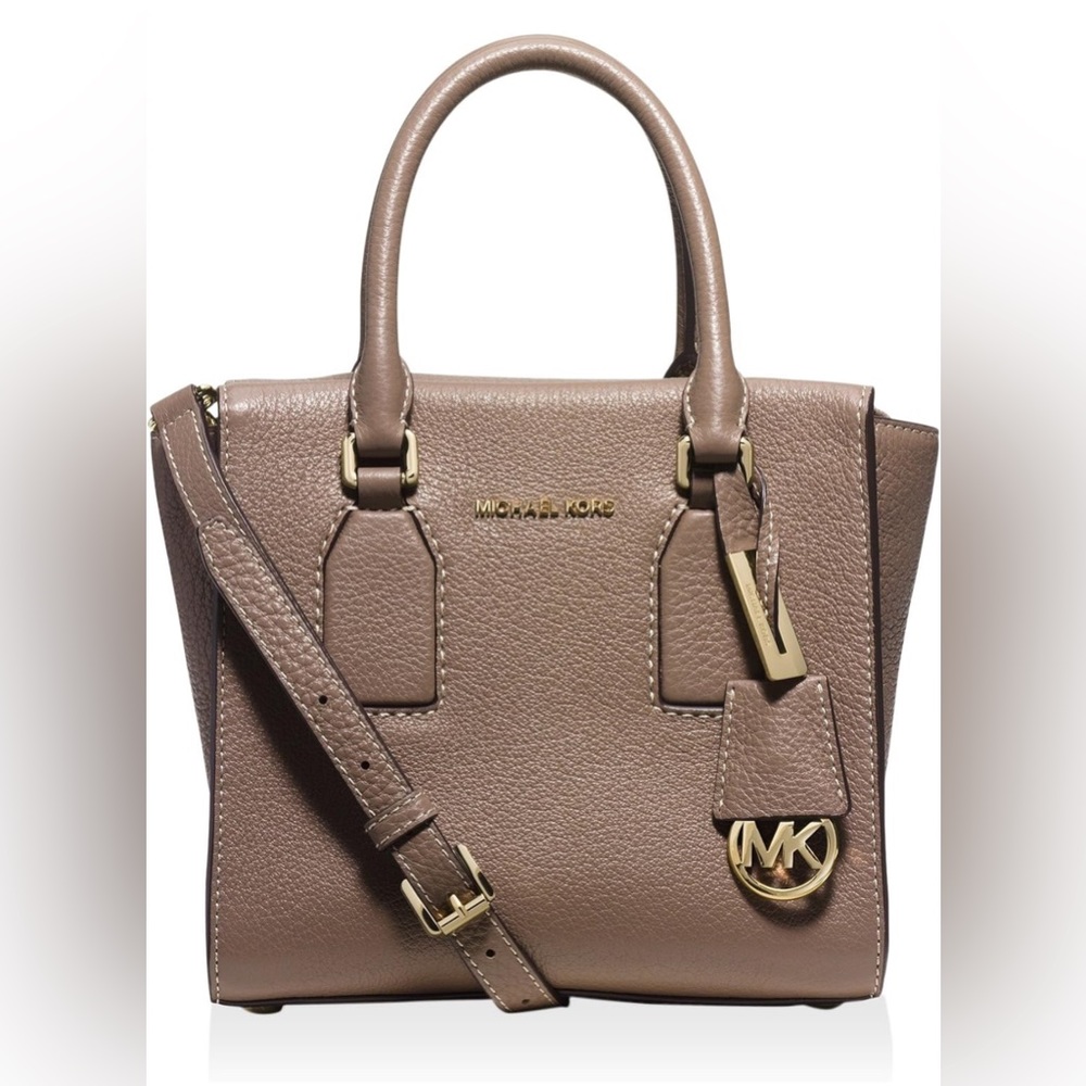MICHAEL Michael Kors Womens Selby Leather Signature Satchel Handbag Beige Medium